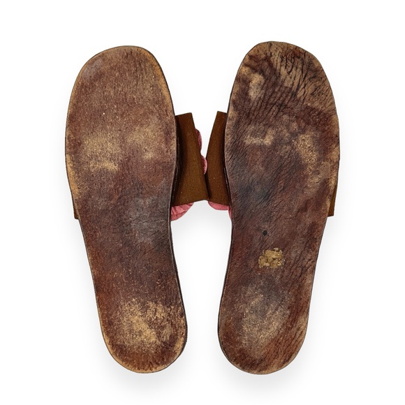 Artisan Handmade Flower Embellished Brown & Purple Flat Leather Sandals - Picture 6 of 7